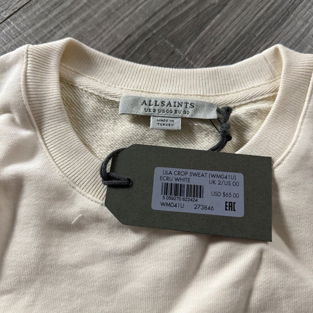 NWT Allsaints Lila Crop Sweatshirt Cream White Tank Top Women Size 00 - Picture 3 of 5
